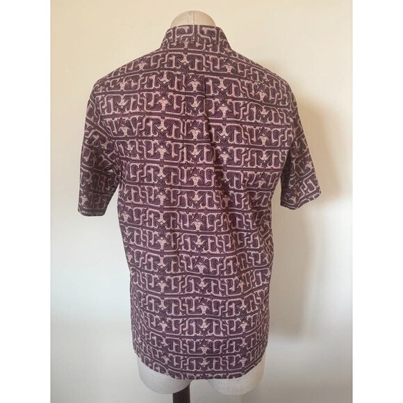 TORI RICHARD Short Sleeve Shirt Size Large Hawaiian Cotton Lawn Purple Tribal - Picture 7 of 7